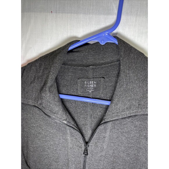Eileen Fisher Womens Petite Mock Neck Full Zip Stretch Sweatshirt Gray see pics - Picture 6 of 16